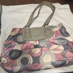 Coach Pink and Gray Signature Shoulder Bag